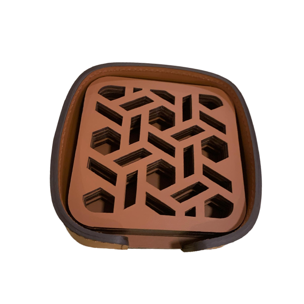 Rudi - Acquerello Coaster Holder For 6 Coasters, Vienna Cognac Square