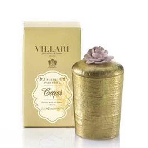 Villari - Capri Antique Gold Candle with Pink Flower