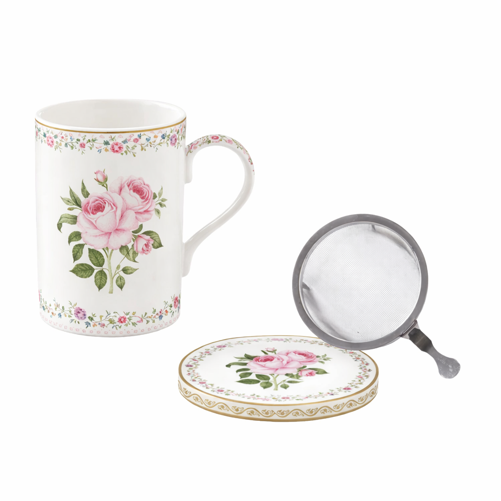 Pozzi Milano - Mug & Infuser Set 350ml with Lid - Chant Des Roses