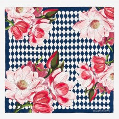 Halcyon Days - Parterre Blossom, Navy Silk Scarf 90x90cm