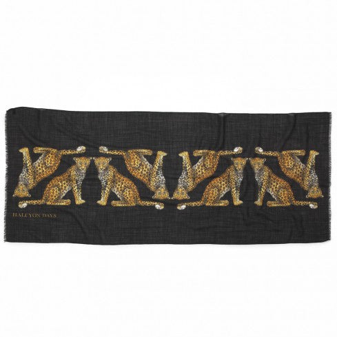 Halcyon Days - Leopard Black Scarf 180 X 70cm 100% Wool