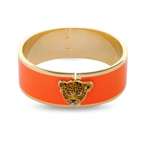 Halcyon Days - Magnificent Leopard Head Bangle Orange/Gold