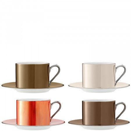 LSA - Polka Teacup & Saucer 0.25L Metallics Assorted x 4