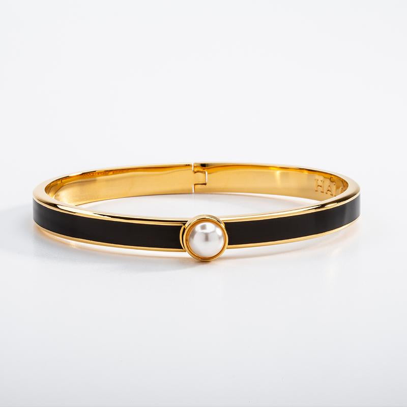Halcyon Days - Skinny Bangle -Cabochon Pearl - Black