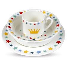 Halcyon Days - Crown & Star 3 Piece Nursery / Baby Dinner Set