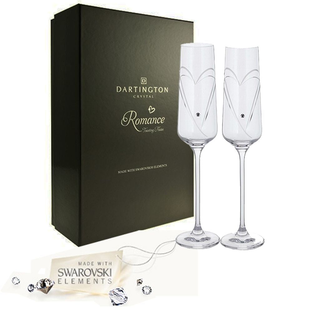 Dartington - Crystal Romance Champagne Flutes Pair - Heart & Diamond