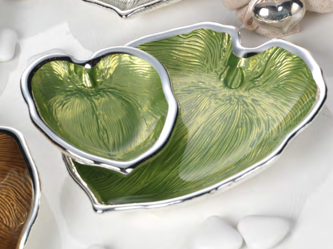 Argenesi - Glass Palm Leaf Foglia Set - Green / Silver