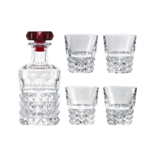 Baccarat - Louxor Bar Set With Red Top Decanter and 4 Glasses