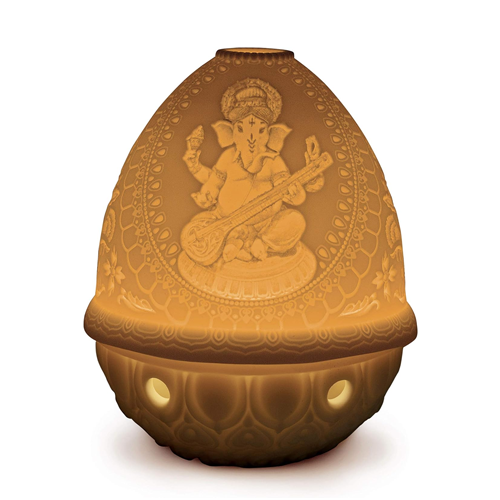 Lladro - Lithophane Votive Light - Veena Ganesh