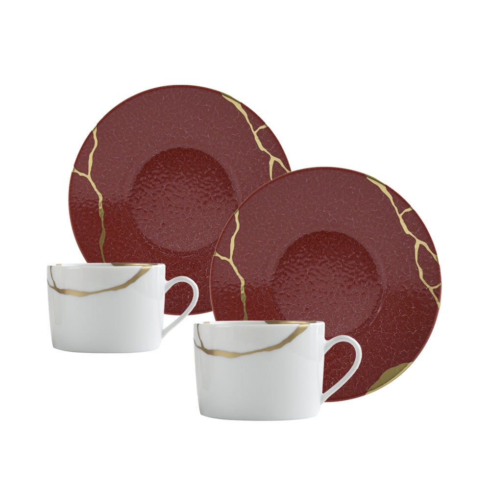 Bernardaud Kintsugi Rouge Empereur Tea for Two