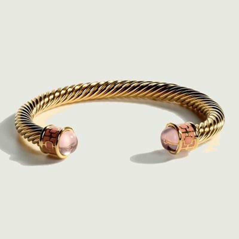 Halcyon Days - Maya Torque, Rose Quartz, Gold Bangle