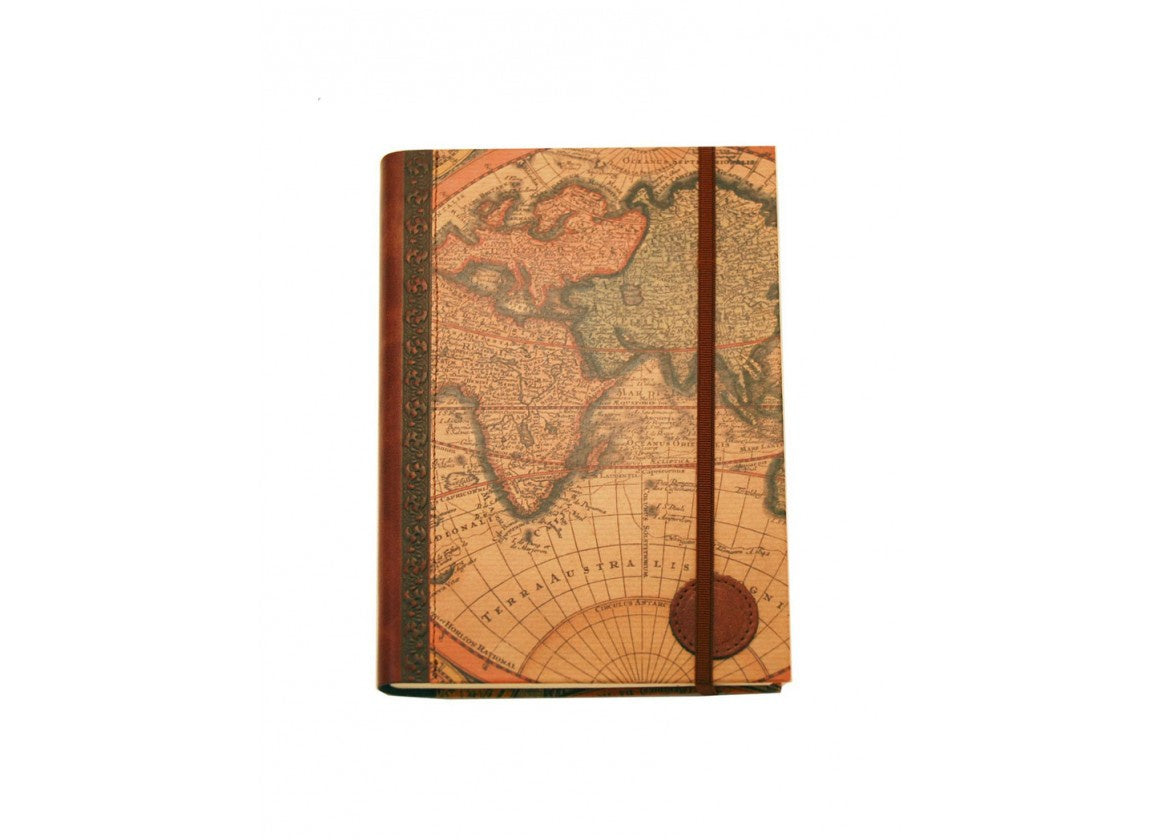 Coles Stationery - World Map Large Journal With Leather Binding (Plain, Lined Paper)