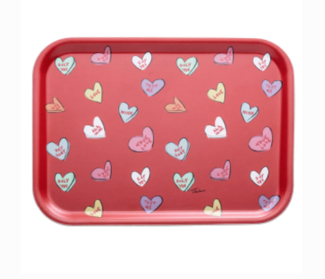 Halcyon Days - Love Hearts Rectangular Birchwood Tray 20x27cm - Tug Rice
