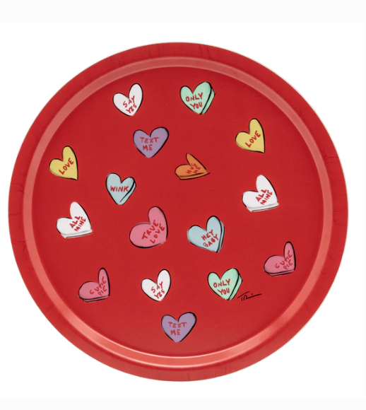 Halcyon Days - Love Hearts Round Birchwood Tray 39cm - Tug Rice