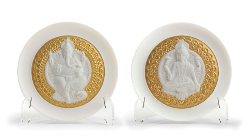 Lladro - Lord Ganesha And Goddess Lakshmi Plate Set