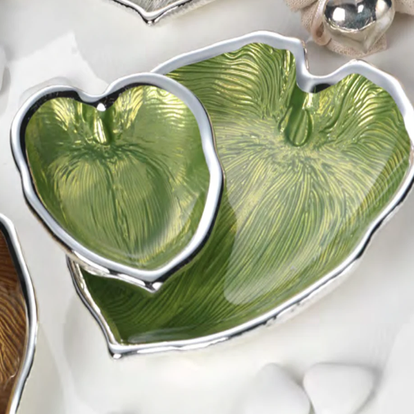 Argenesi - Glass Palm Leaf Foglia Set - Green / Silver