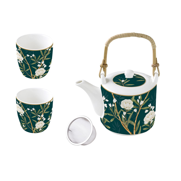 Pozzi Milano - Porcelain Teapot with Infuser & 2 cup Set - Royal Peonies