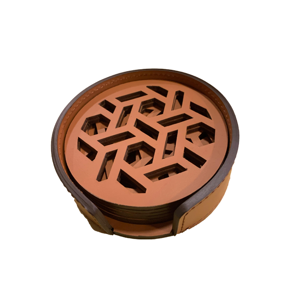 Rudi - Acquerello Coaster Holder & 6 Coasters, Vienna Cognac Round
