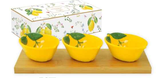 Pozzi Milano - Set of 3 Bowls on Bamboo Tray in Gift Box - Fleur et Citrons