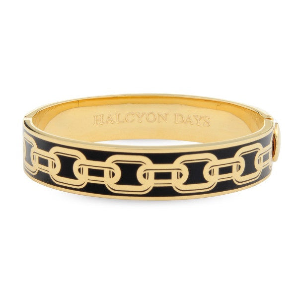 Halcyon Days - Chain Design Bangle - 13mm Black/Gold