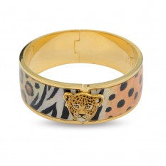 Halcyon Days - Magnificent Leopard Head Bangle Animal Print/gold