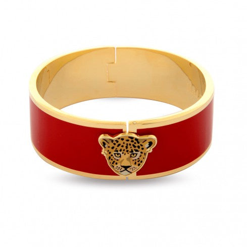Halcyon Days - Magnificent Leopard Head Bangle Red/gold