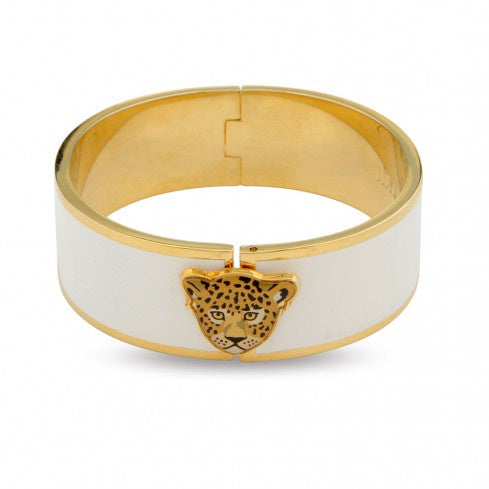 Halcyon Days - Magnificent Leopard Head Bangle Cream/gold