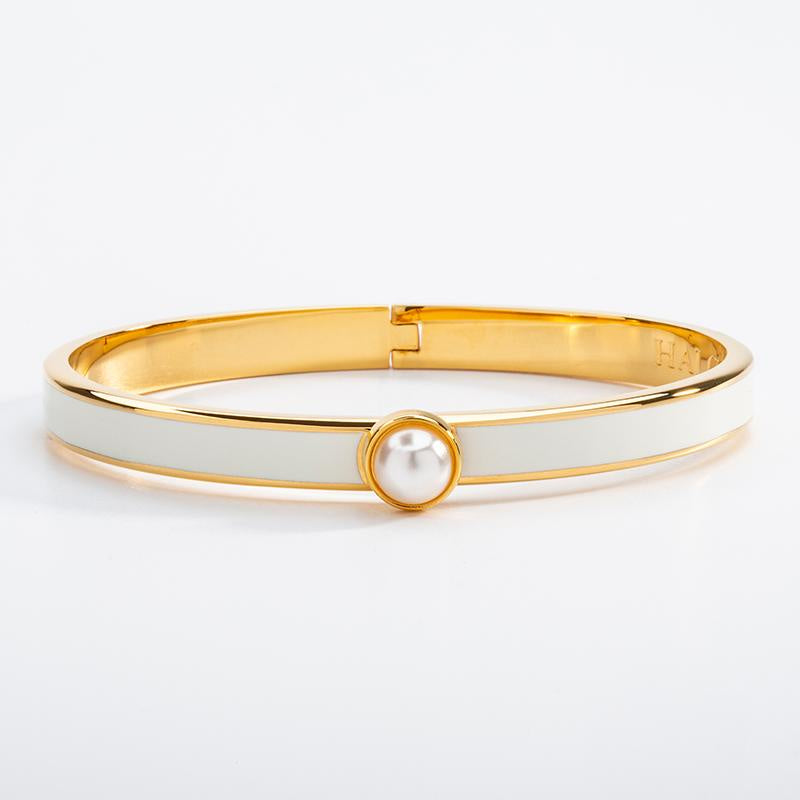 Halcyon Days - Skinny Bangle -Cabochon Pearl - Cream