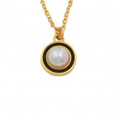 Halcyon Days - Cabochon Pearl Black & Gold Pendant