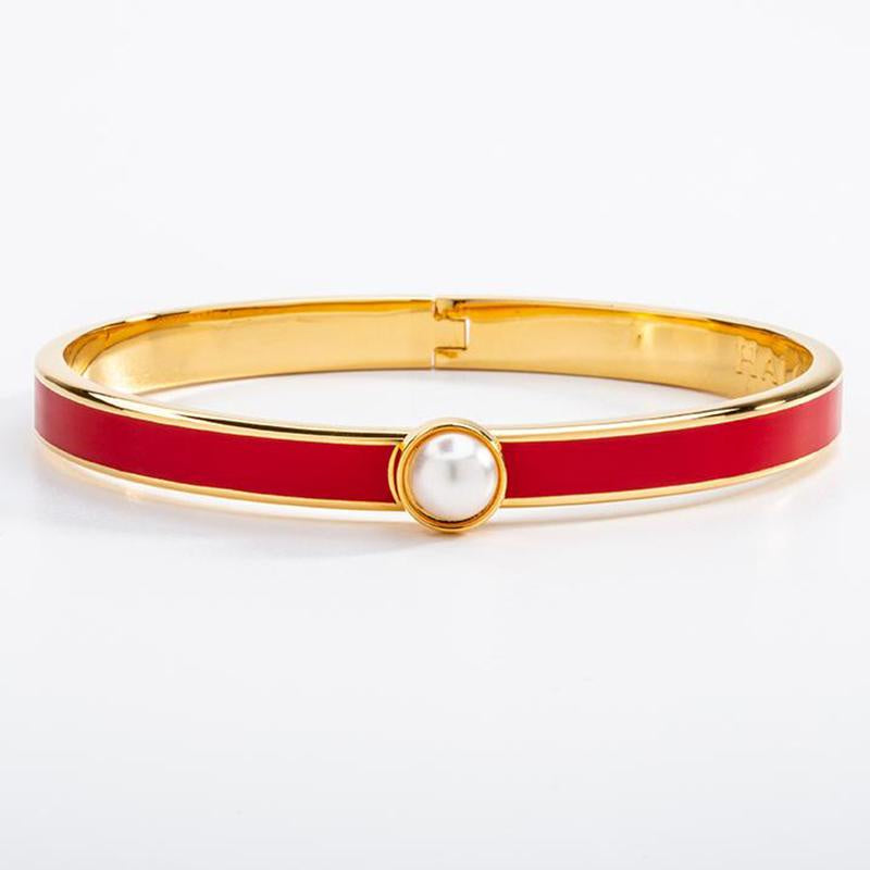 Halcyon Days - Skinny Bangle -Cabochon Pearl - Red