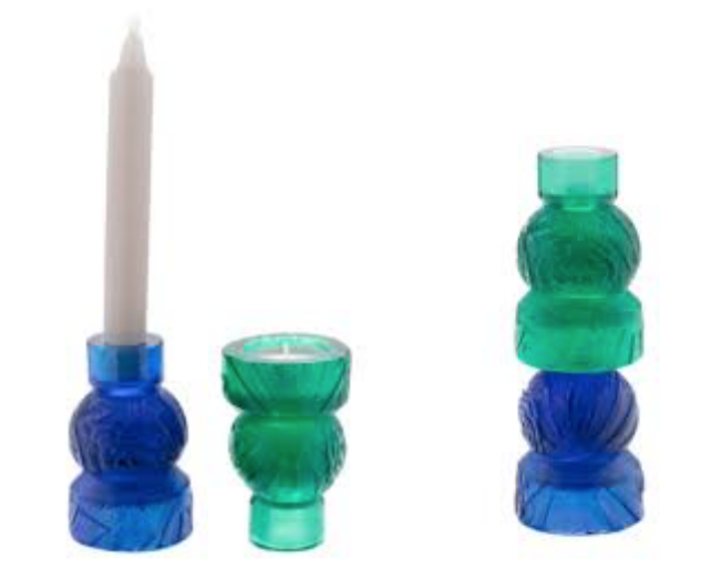 Daum - Empreinte Candle Holder Pair (Blue or Green)