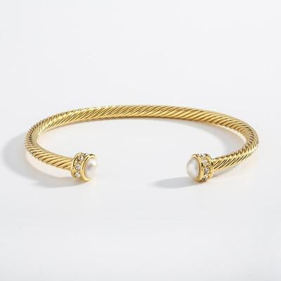 Halcyon Days - Skinny Sparkle Torque Bangle, Ivory Gold