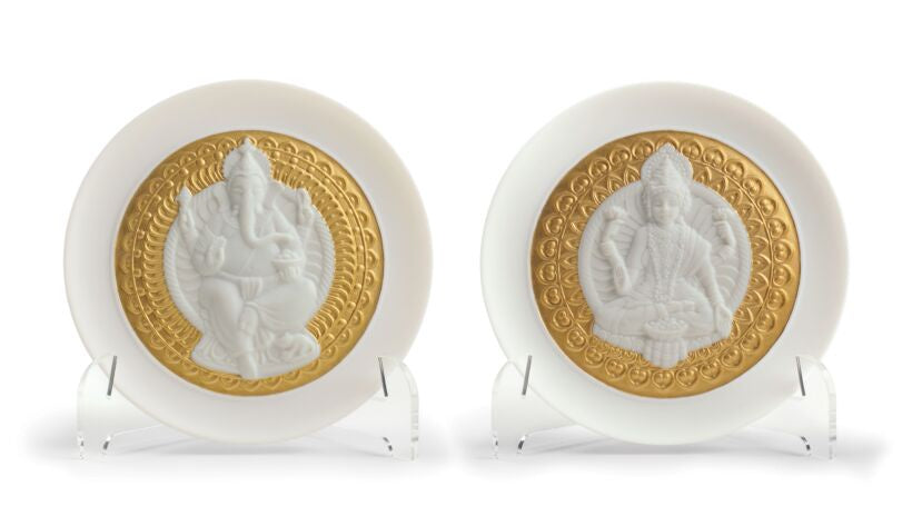 Lladro - Lord Ganesha And Goddess Lakshmi Plate Set